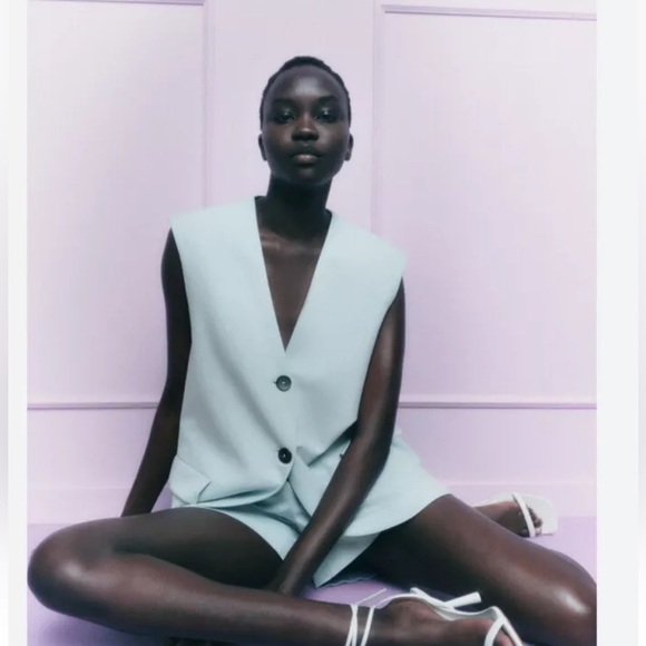 Zara powder blue oversized sleeveless vest blazer size M - Picture 2 of 7